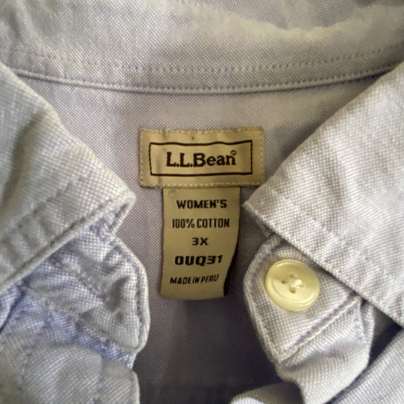 LL Bean Womens 3X Light Blue Button Down Shirt Long Sleeve Cotton Casual - Picture 3 of 5